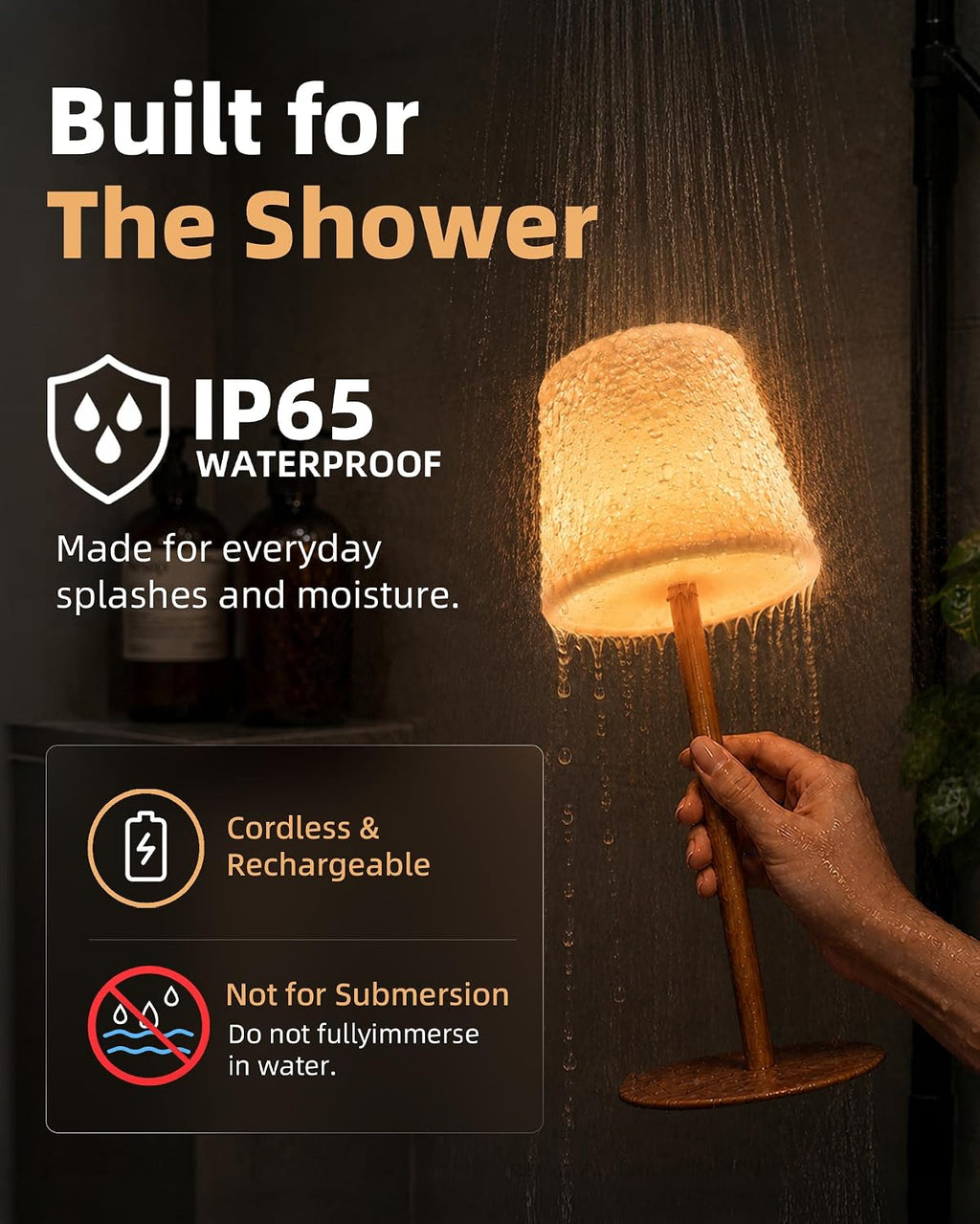 EZVALO Spa-Like RGB Shower Lamp – Waterproof Bathroom Lamp with Remote, Rechargeable Cordless Mood Light, 3 Color Temps & 80 RGB Colors for Relaxing Bathroom & Bathtub Experience (2 Packs)