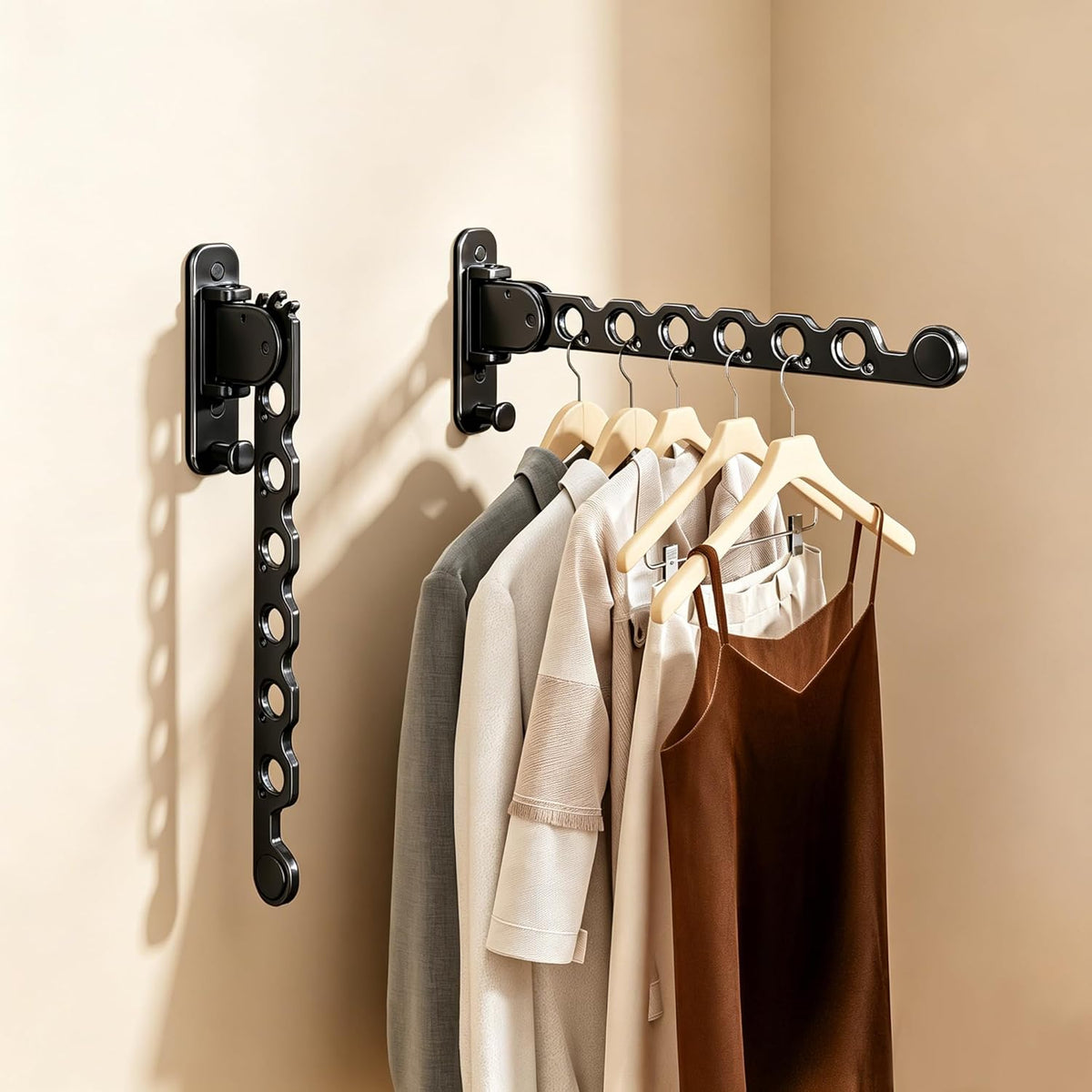 Wall Mounted Clothes Drying Rack, Laundry Clothes Hanger Rack Wall Mounted, Foldable Wall Clothes Rack for Laundry Room, Space Saving Closet Storage Organizer Clothes Hanger Indoor, 2pcs(Black)