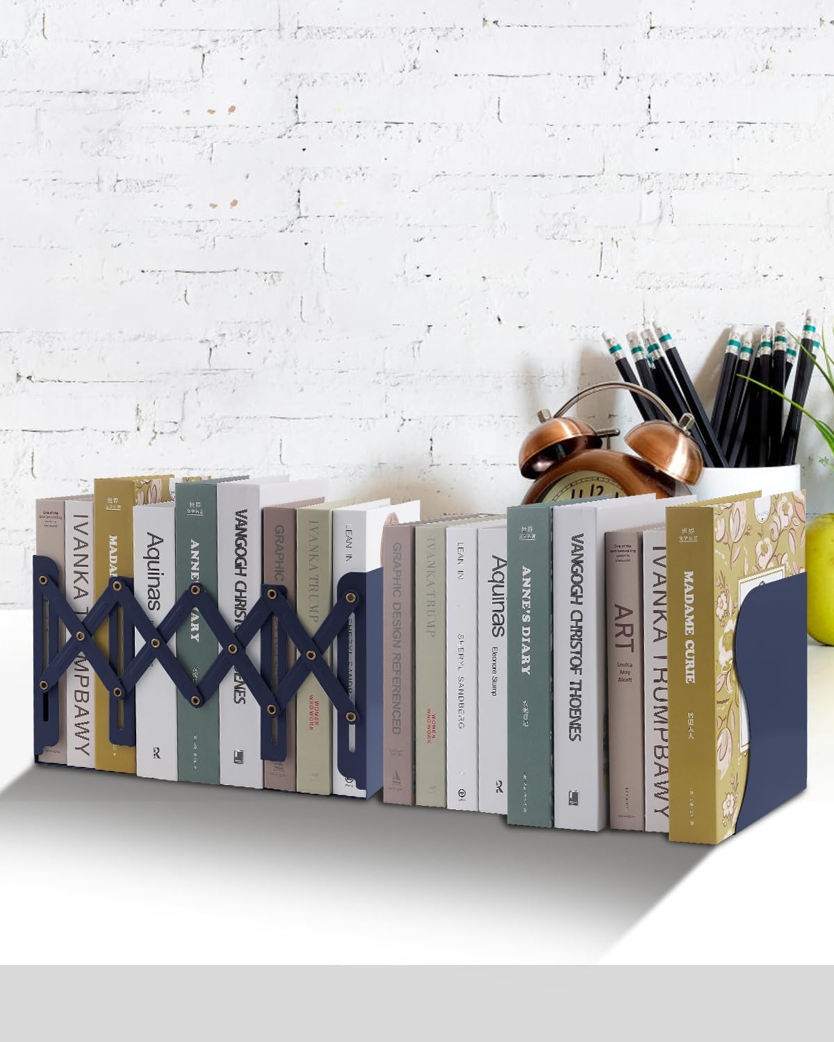Honagu Adjustable Bookends, Metal Book Ends for Shelves Heavy Book, Desk Magazine File Organizer for Home, Office, Books, Papers, Extends up to 19 inches (Royal Blue)