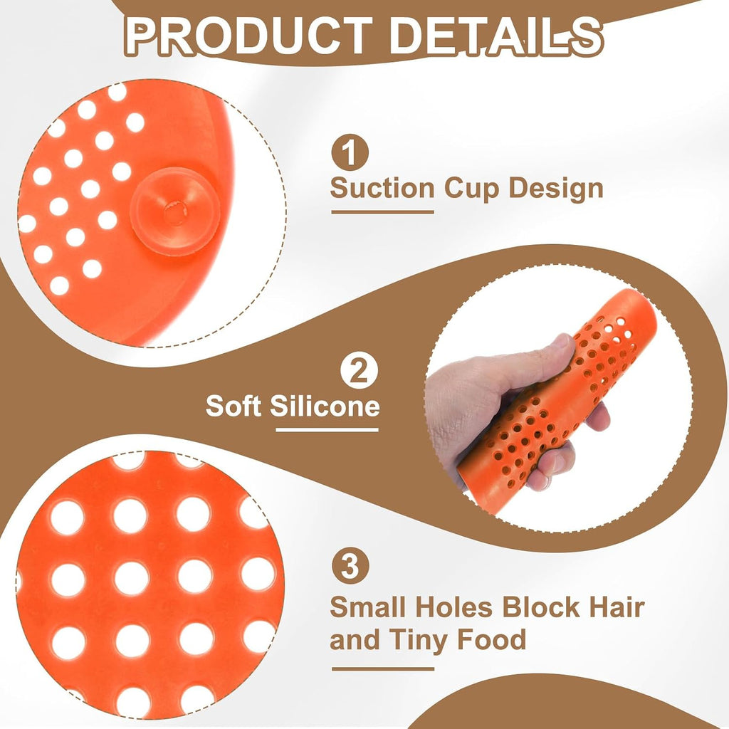 PATIKIL Hair Drain Catcher 5-1/2 Inch, 4 Pcs Silicone Square Drain Protector Hair Stopper with Suction Cup for Kitchen Bathroom Balcony Landscaped Walkways Patios, Orange