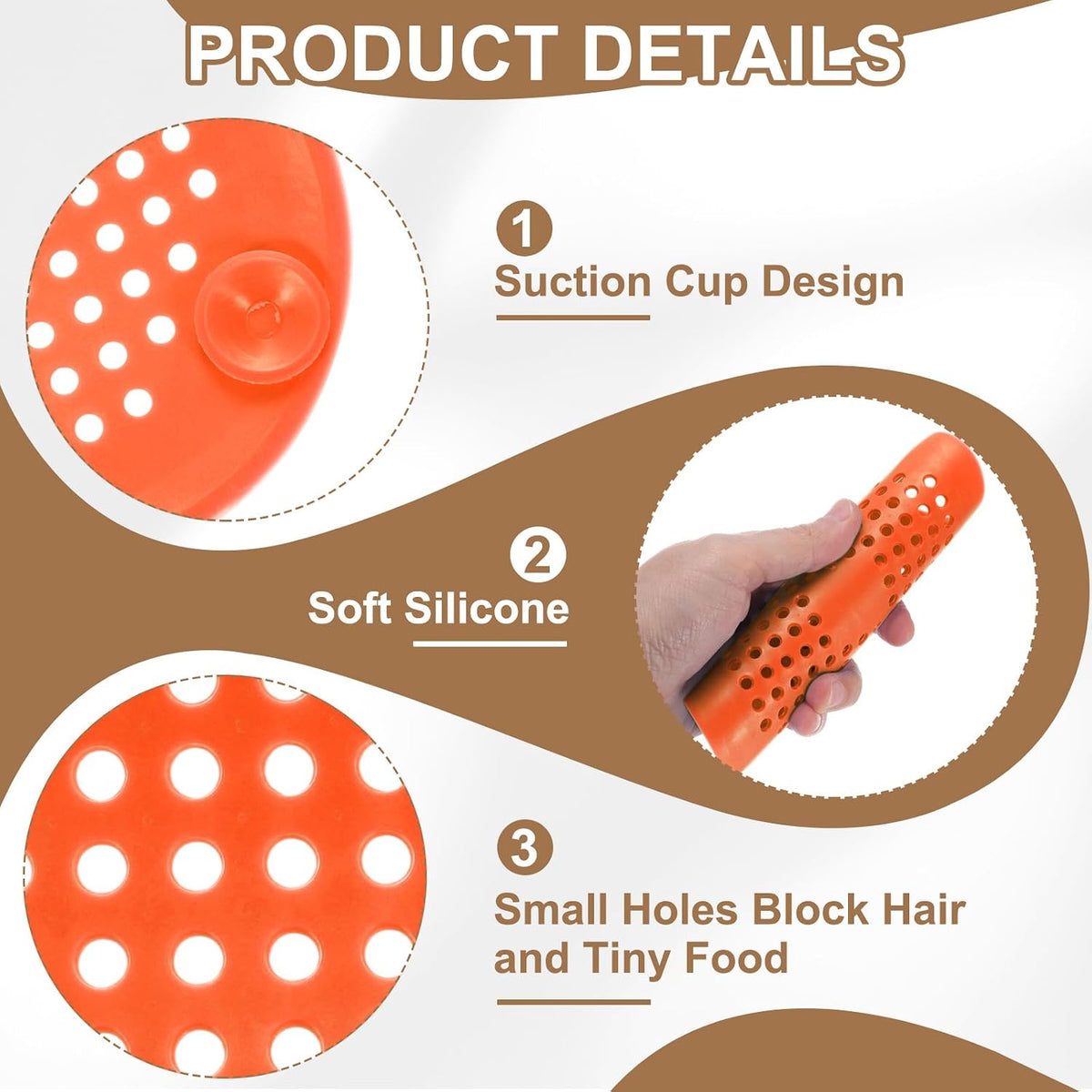 PATIKIL Hair Drain Catcher 5-1/2 Inch, 4 Pcs Silicone Square Drain Protector Hair Stopper with Suction Cup for Kitchen Bathroom Balcony Landscaped Walkways Patios, Orange