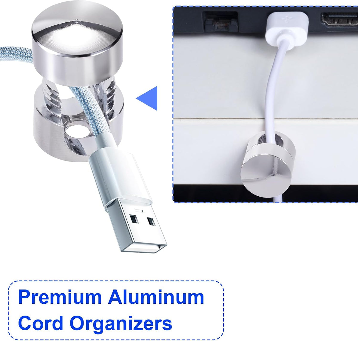 SmallCat 5 Sets Charger Holders for Cords, Silver Cable Anchor Holders