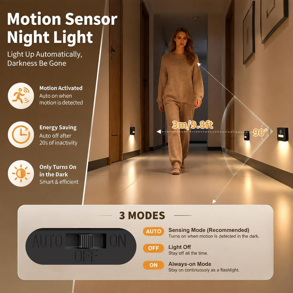 WOBSION Motion Sensor Night Light, Rechargeable Stick-On Wall Sconce