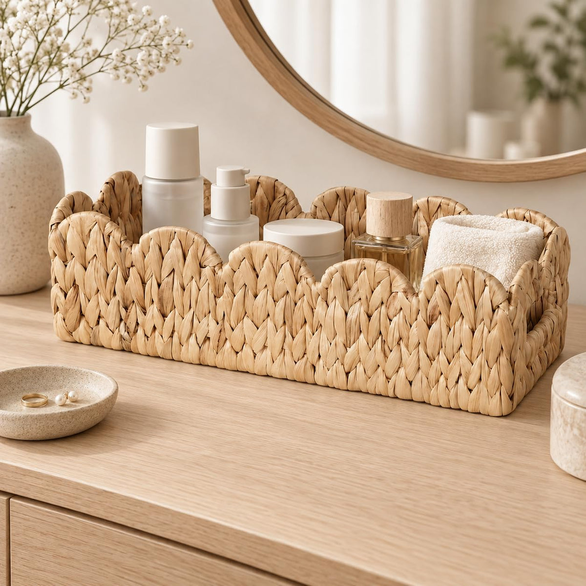 Toilet Paper Storage Basket, Scalloped Back of Toilet Basket