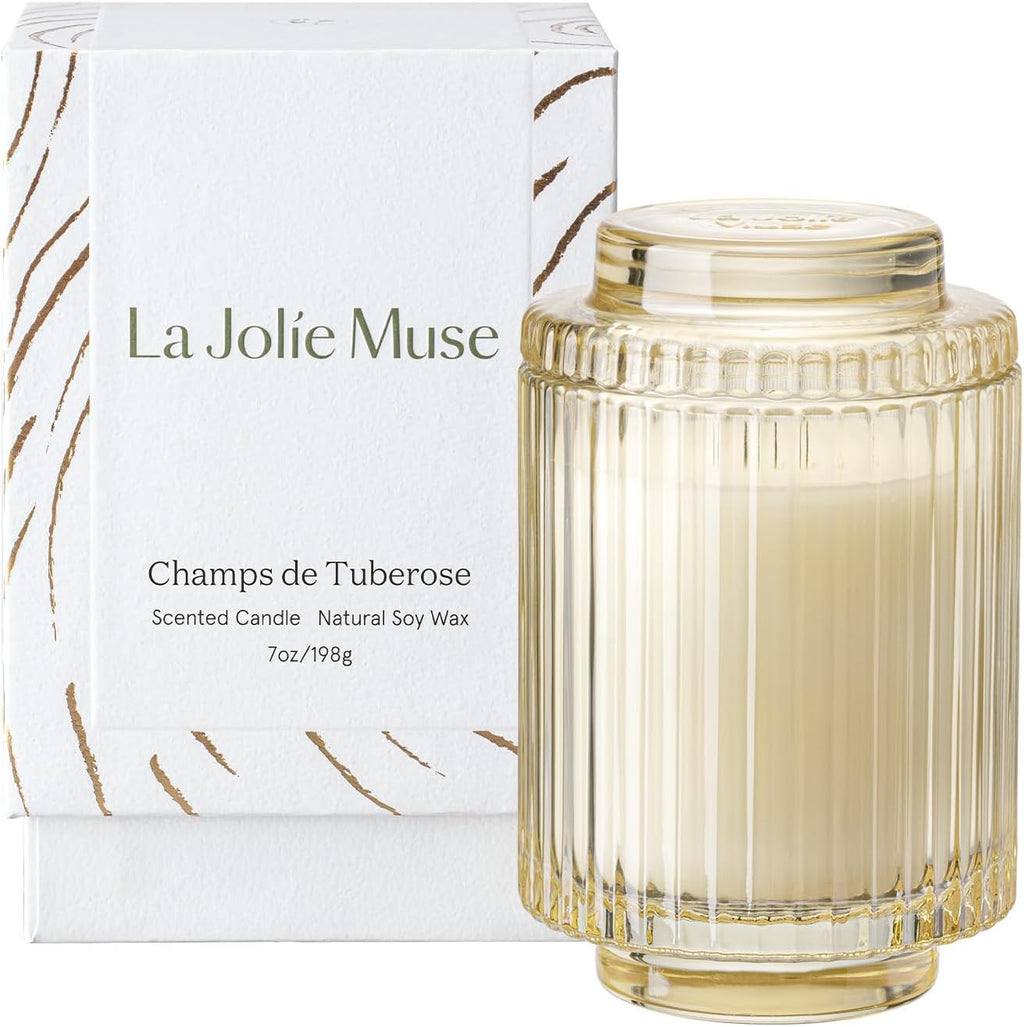 LA JOLIE MUSE Tuberose Floral Scented Candles for Home, Natural Soy 7 oz