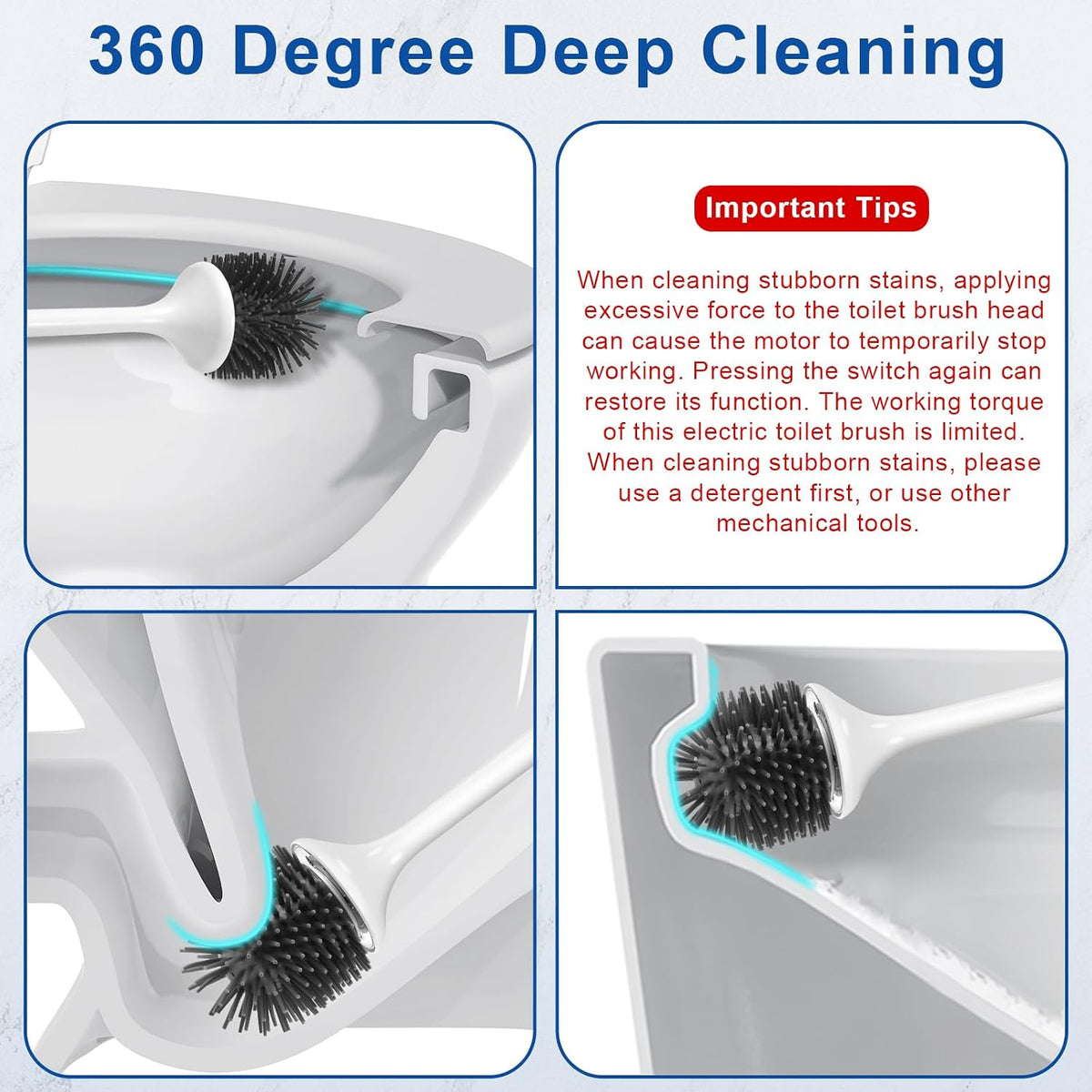 Electric Toilet Brush,Silicone Toilet Brush,Toilet Bowl Brush and Holder Set with Ventilated Holder,Toilet Brush, Floor Standing, Wall Mounted Without Drilling，Rechargeable
