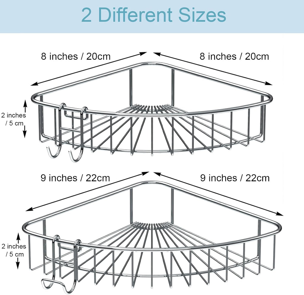 Shower Shelf for Inside Shower, Shower Shelf Corner, Shower Corner Caddy, Adhesive Shower Caddy, Shower Wall Caddy, Stainless Steel Shower Caddy Suction No Drill 2 Pack Silver