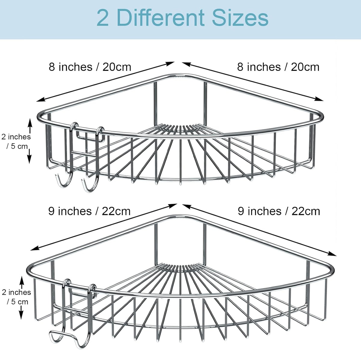 Shower Shelf for Inside Shower, Shower Shelf Corner, Shower Corner Caddy, Adhesive Shower Caddy, Shower Wall Caddy, Stainless Steel Shower Caddy Suction No Drill 2 Pack Silver