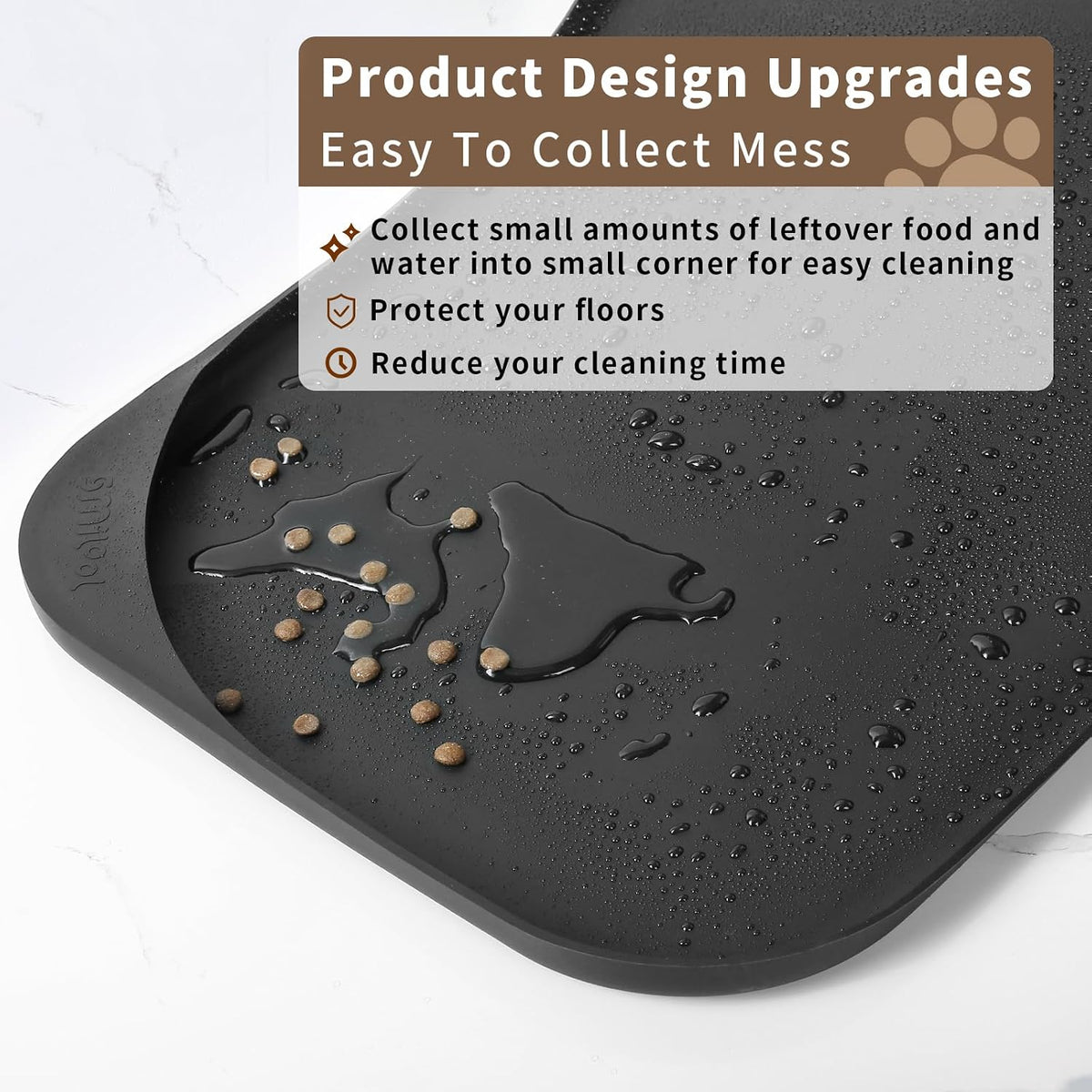 Smilool Silicone Pet Food Mat with Raised Edge for Food and Water Bowl, Dog Feeding Mats, Cat Food Trays for Floor Waterproof, Rubber Tray for Dogs and Cats, 19 x 12 x 0.7 Black