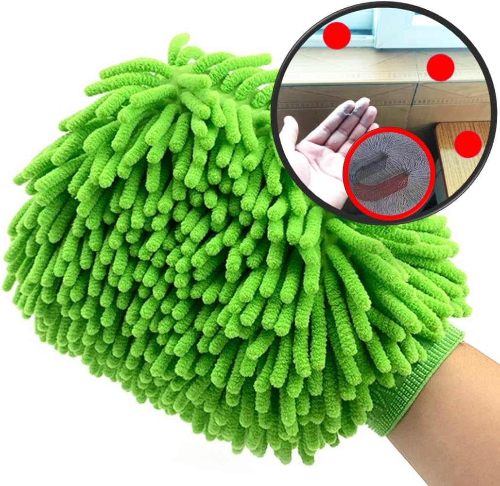 QUALIALL Green Chenille Microfiber Dusting Mitt, 10.5x8 Inch