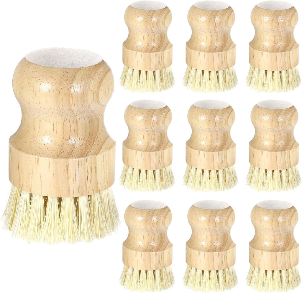 Molain 10 Pack Bamboo Dish Brush Set, Natural Dish Scrub Brush with Handle, Wooden Dish Scrubber for Kitchen Cleaning, Eco-Friendly Scrub Brush for Dishes, Pots, Pans, and Vegetables