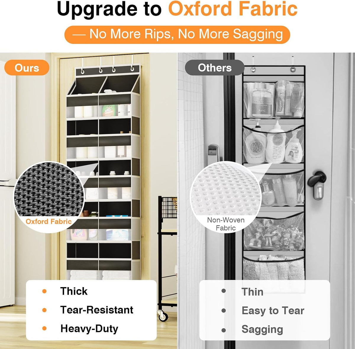 Over The Door Storage Organizer 5 Tiers Extra Large Heavy Duty Oxford Black