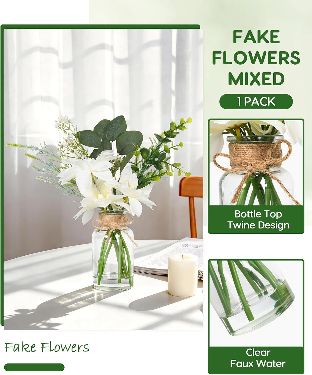 Velener Artificial Flowers with Stems Fake Flowers in Vase with Faux Water, Fake Plants for Home Decor, Office Kitchen Bathroom Farmhouse Living Room Coffee Table Faux Centerpieces for Tables-1 Pack