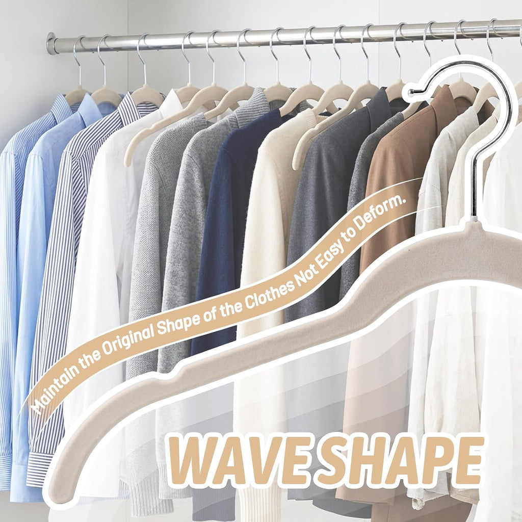 Beige Velvet Shirt Hangers 30 Pack, Slim Non-Slip Flocked Hangers