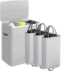 CASAMAYA Laundry Basket with Lid, Laundry Hamper 3 Section, 190L collapsible Laundry Organizer, Easy Assembly, with Handles and Removable Liners, 25.2 x 15.7 x 29.5 Inches, Gray JSP904G
