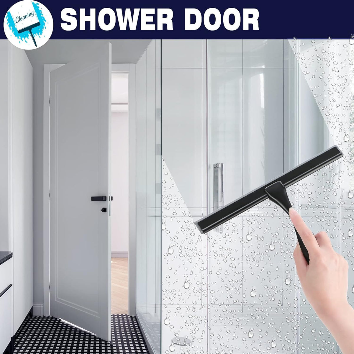 Shower Squeegee, 10-Inch Matte Black Squeegee, All-Purpose Stainless Steel Squeegee for Bathroom, Shower Doors, Mirrors, Tiles and Car Windows - 100% Streak Free