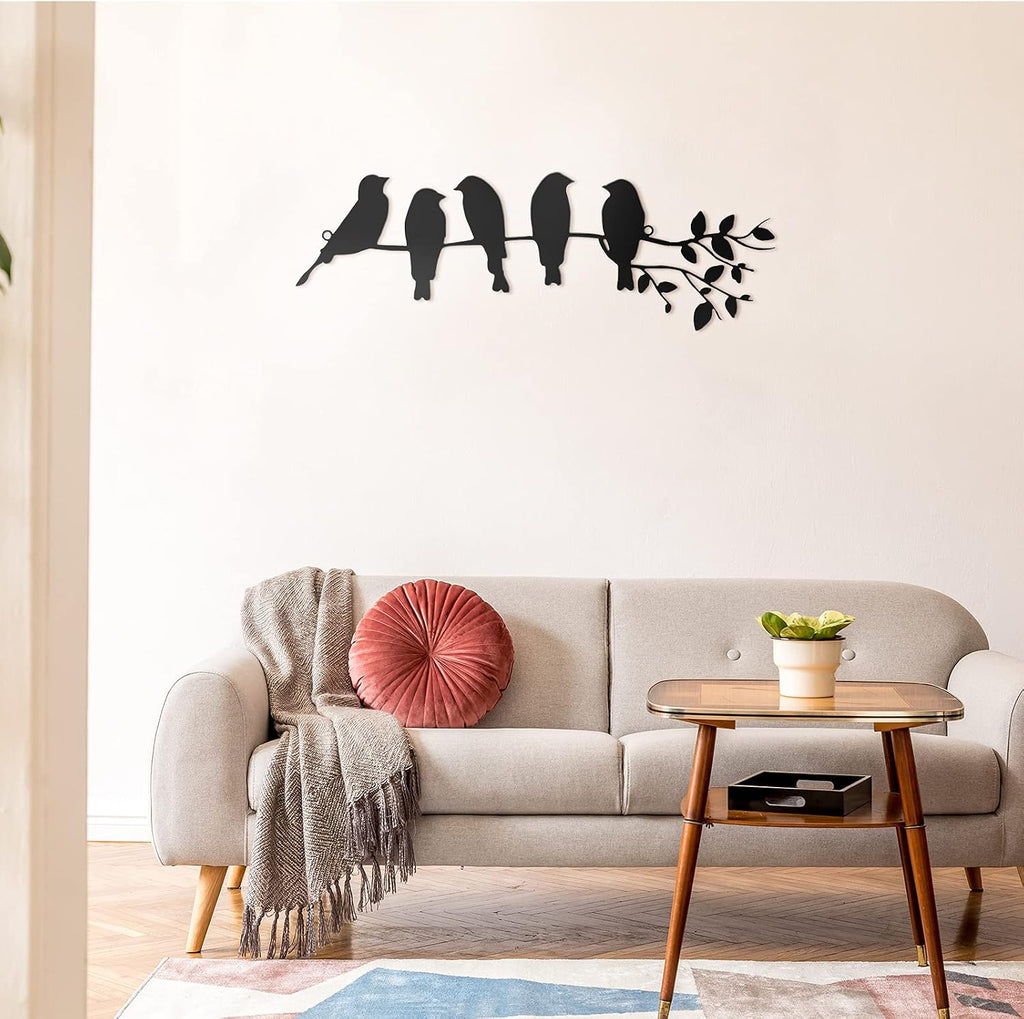 Ferraycle Metal Bird Wall Art, Birds on Branch Sculpture, Black