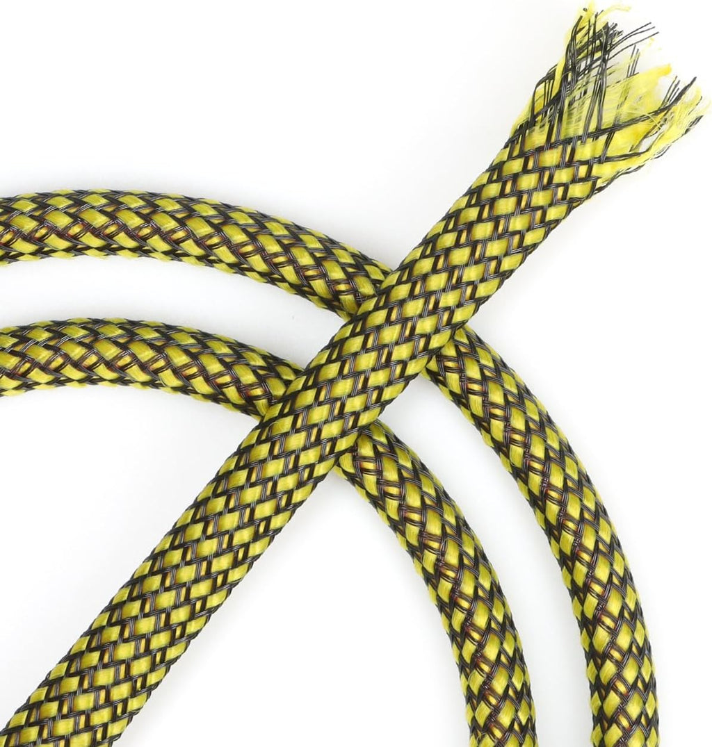 Expandable Braided Cable Sleeve, PP Yarn + PET Braided Expandable Sleeving Cable Management Protection High Density PET Wire Cover Sheath for Cables (Yellow Black, 12mm (15/32")-19ft)