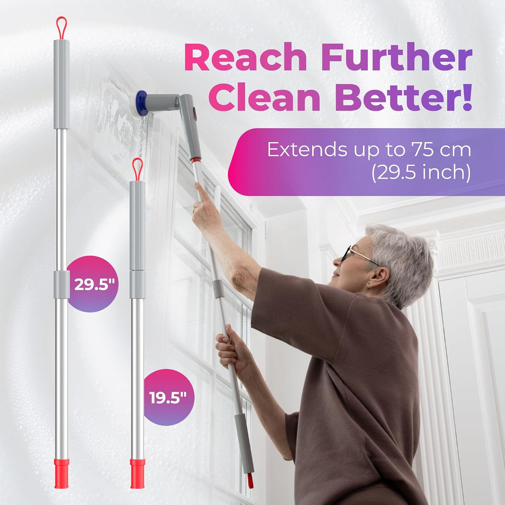 Synoshi PRO Electric Spin Scrubber Long Handle – Cordless Shower Scrubber