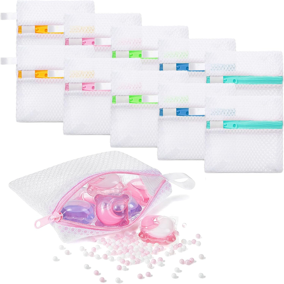 10 Pcs Anti-Sticking Laundry Pod Storage Bag Portable Laundry Pods Dissolution Protection Bag Scent Beads Bags Small Foldable Mesh Laundrys Durable Storage Bags for Pods Scented Beads