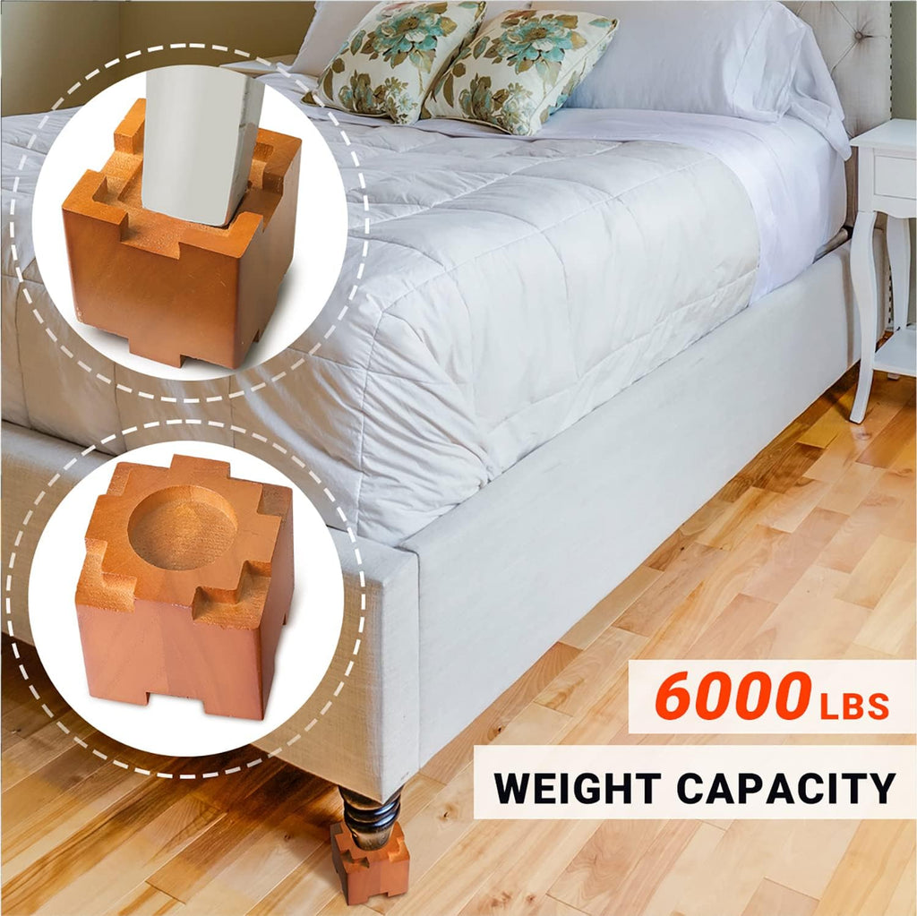 Wood Bed Risers 3.5 Inch with Non-Slip Rubber Pad Furniture 4 Pack, Brown