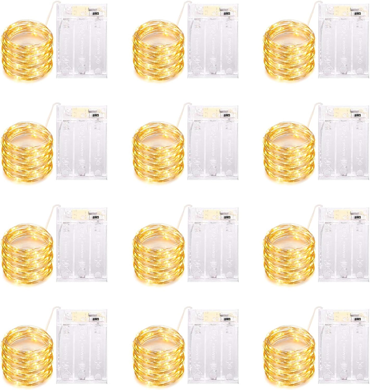 Yiaht 12 Pack Led Fairy Lights Battery Operated String Lights with Timer Waterproof Silver Wire 14 Feet 40 Led Twinkle Mason Jar Lights for Wedding Party Bedroom Patio Christmas Warm White