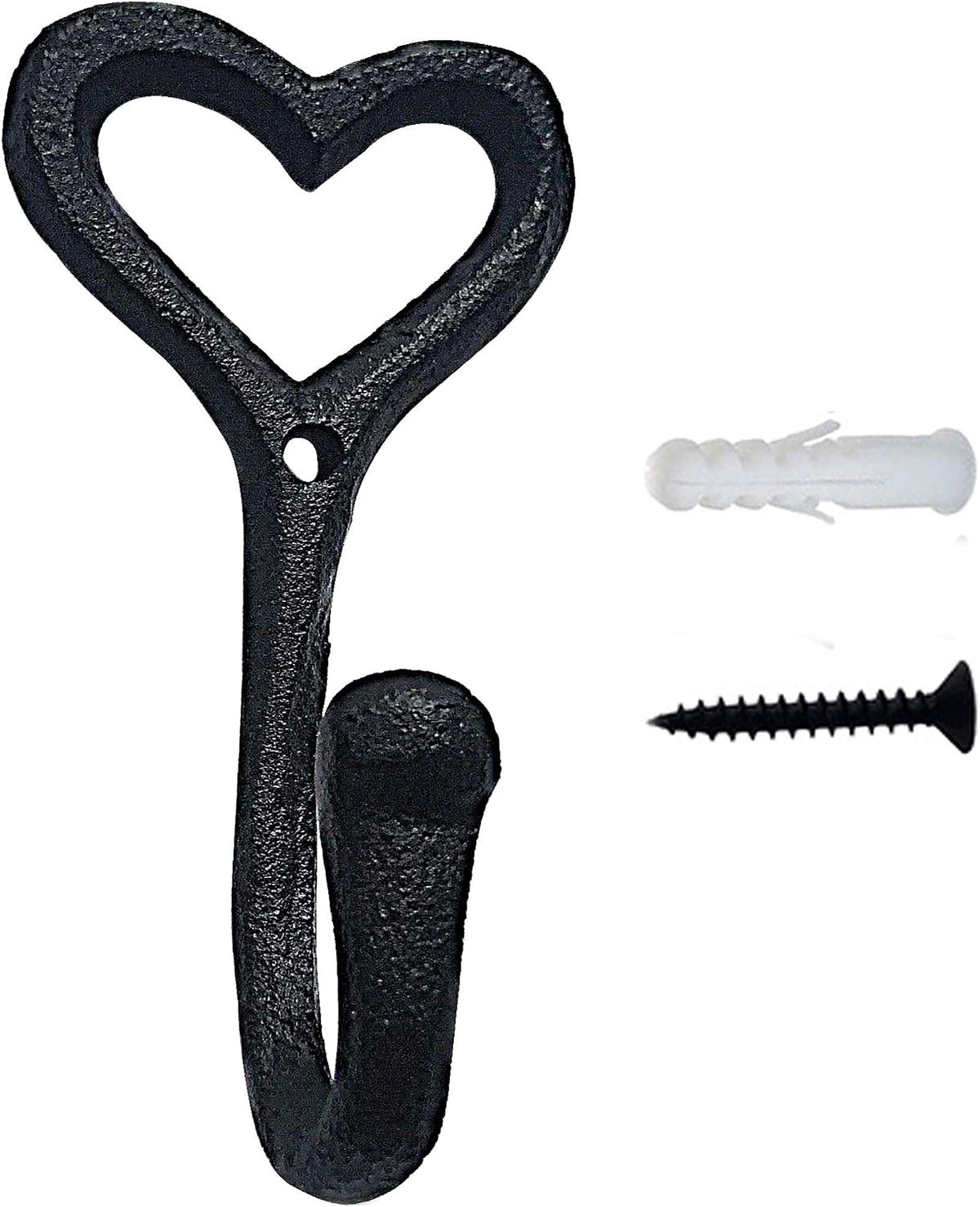 ZEYU Heavy Duty Coat Hooks, 4pcs Cast Iron Love Heart Shape Wall Hooks for Hanging Coats, Black No Rust Hooks for Scarf, Bag, Towel, Key, Cap, Cup, Hat