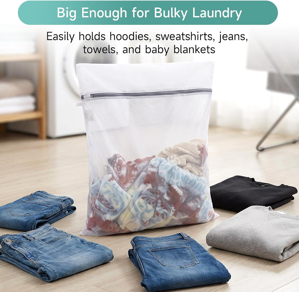 GOGOODA XL Mesh Laundry Bags, 4-Pack Large Wash Bags with Auto-Lock Zipper