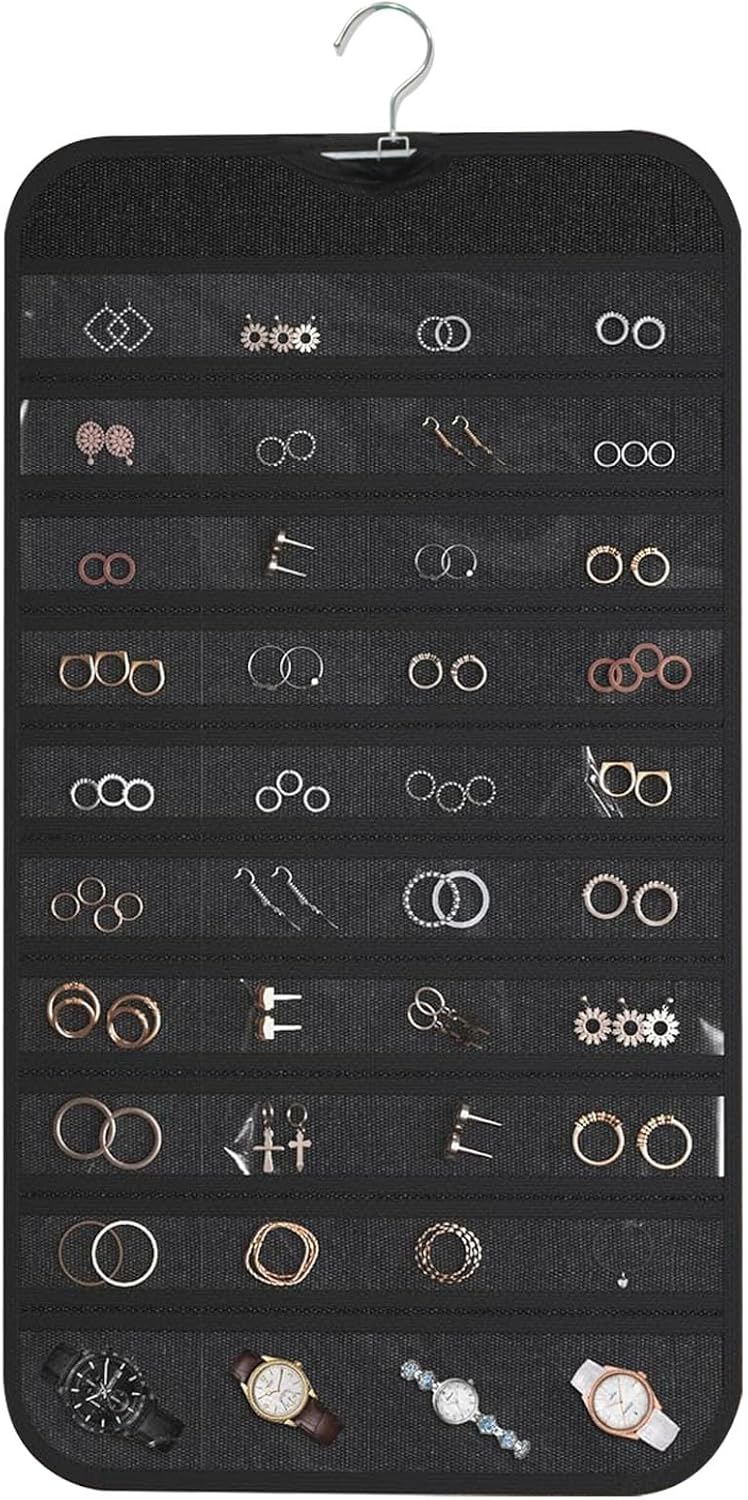 Hanging Jewelry Organizer, Black, 80 Pocket