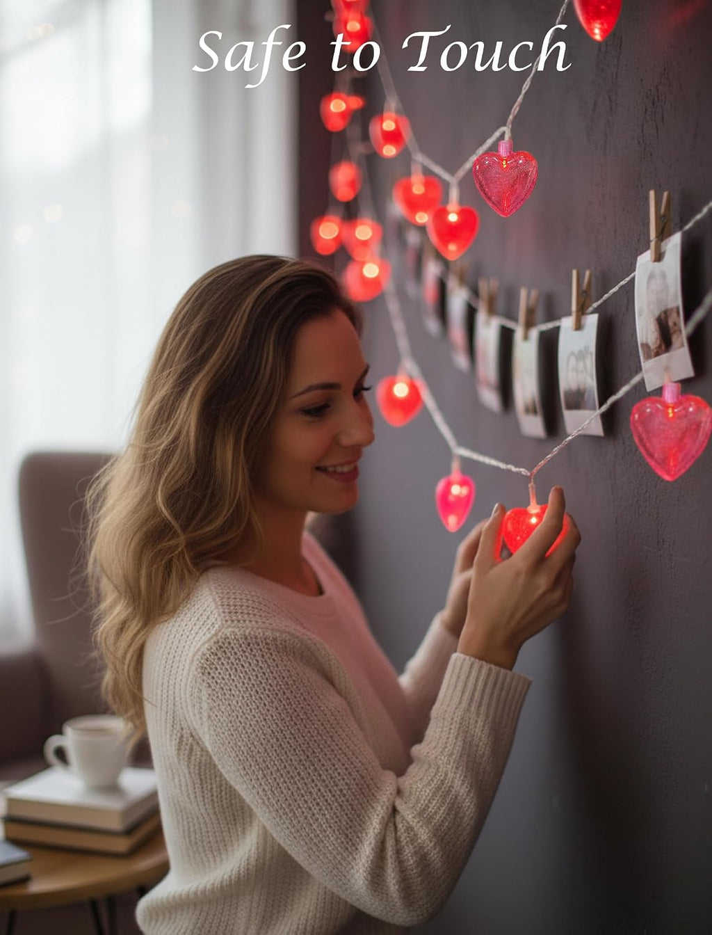 Oviejo Valentine Red & Pink Heart String Lights, 8.5FT Valentine's Day Decorations Lights with 10 Red Heart, Connectable Romantic Fairy Lights for Valentine, Wedding, Anniversary Party Decorations