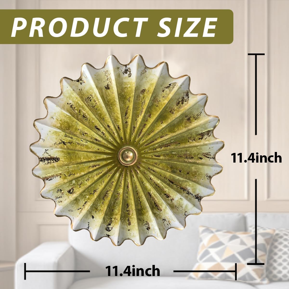 Metal Wall Sculpture, 11.4'' Vintage Yellow Gold Sunburst Wall Art Decor