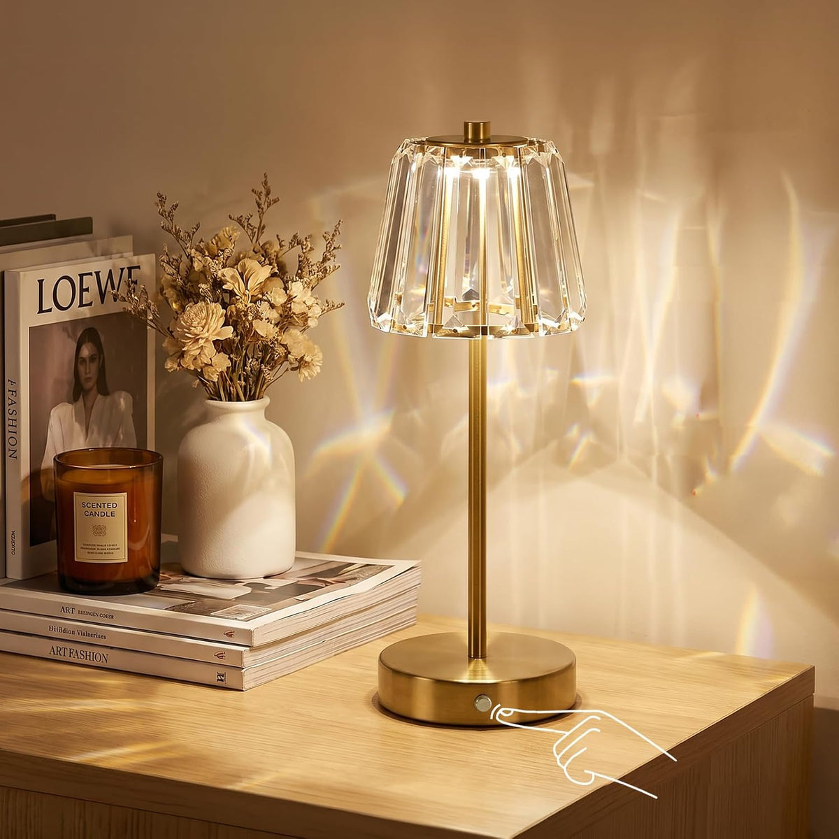 Oneach 13" Small Crystal Cordless Table Lamp, Touch Rechargeable Desk Lamps