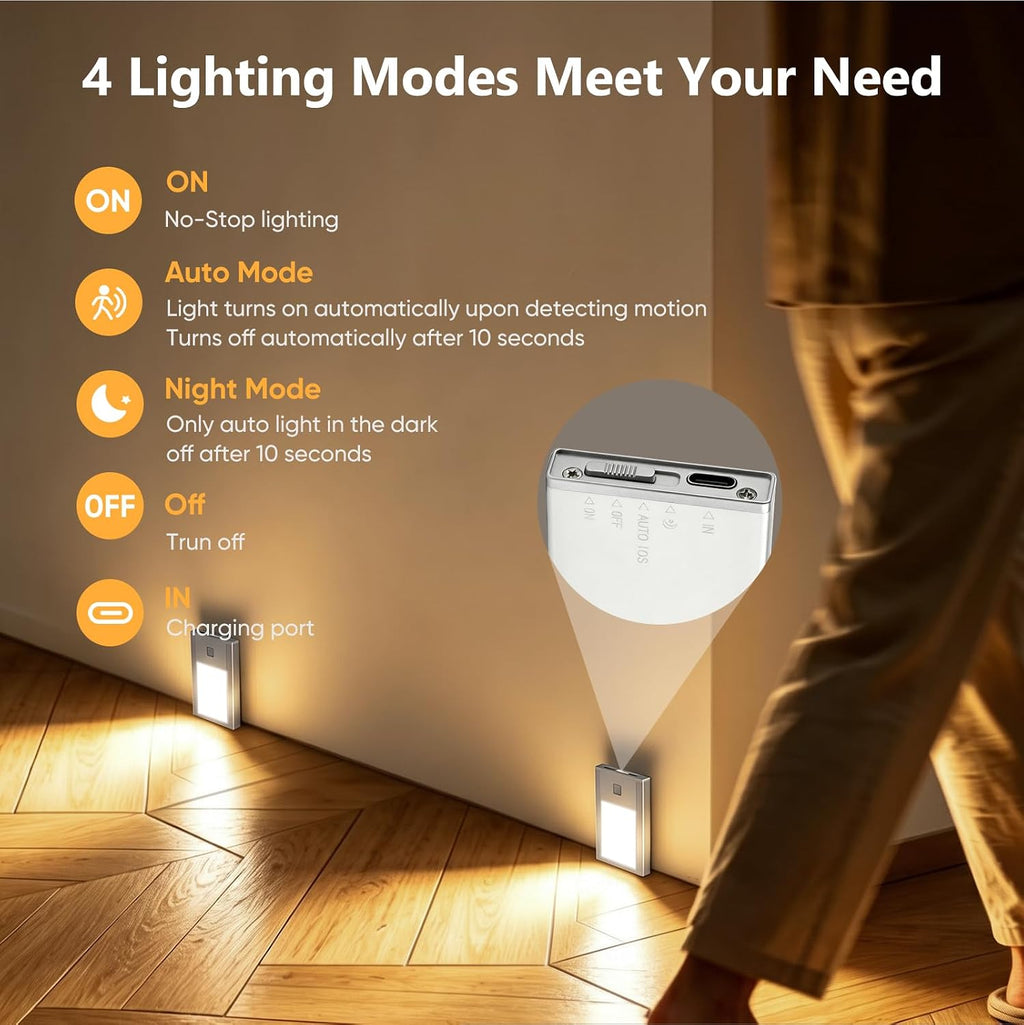 VST 3 Pack Rechargeable Stair Lights Motion Sensor Indoor, 3000K Warm White