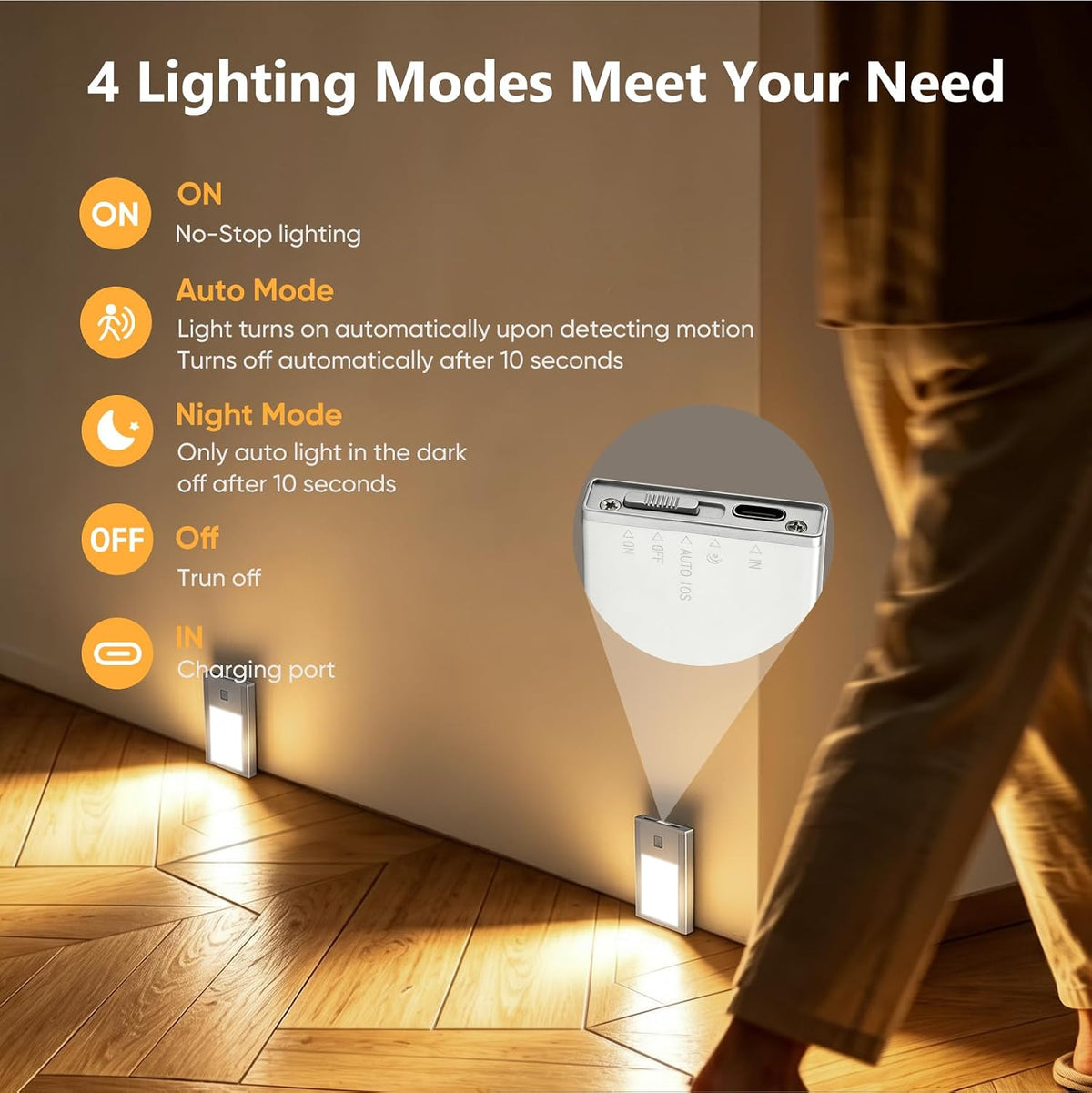 VST 3 Pack Rechargeable Stair Lights Motion Sensor Indoor, 3000K Warm White