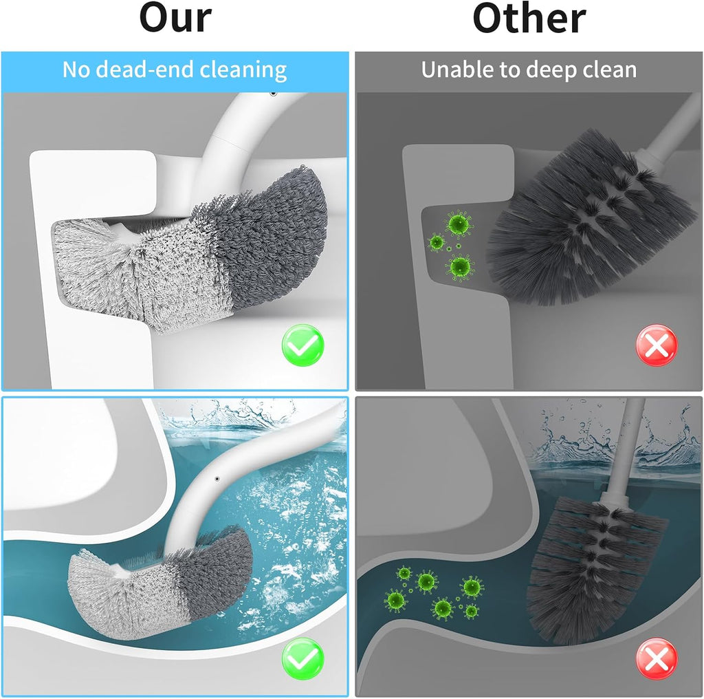 Marbrasse Bathroom Toilet Bowl Brush and Holder, Curved Design Dismount Toilet Brush for Deep Cleaning Under Rim, Best Toilet Brush Set, CompactToilet BowlCleaner Brush for Bathroom, 1 Pack