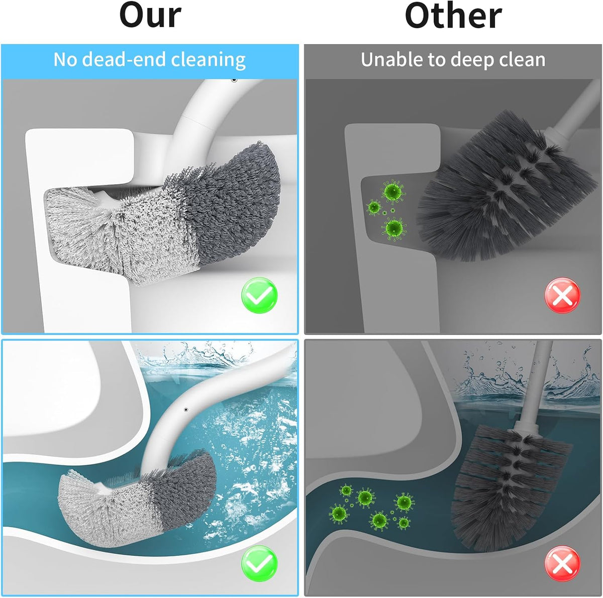 Marbrasse Bathroom Toilet Bowl Brush and Holder, Curved Design Dismount Toilet Brush for Deep Cleaning Under Rim, Best Toilet Brush Set, CompactToilet BowlCleaner Brush for Bathroom, 1 Pack