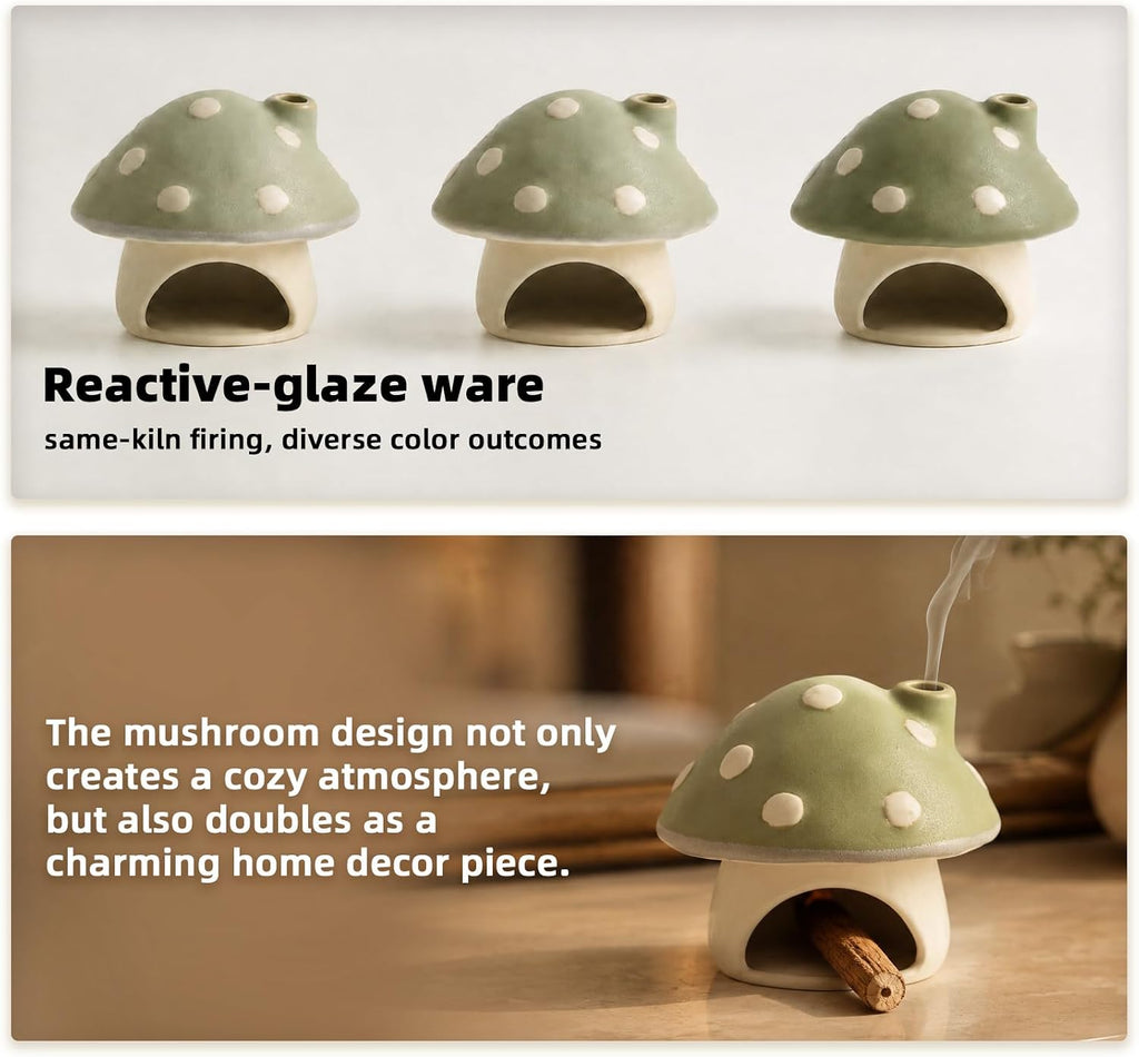 Ceramic Mushroom Incense Burner for Sticks, Cones and Palo Santo