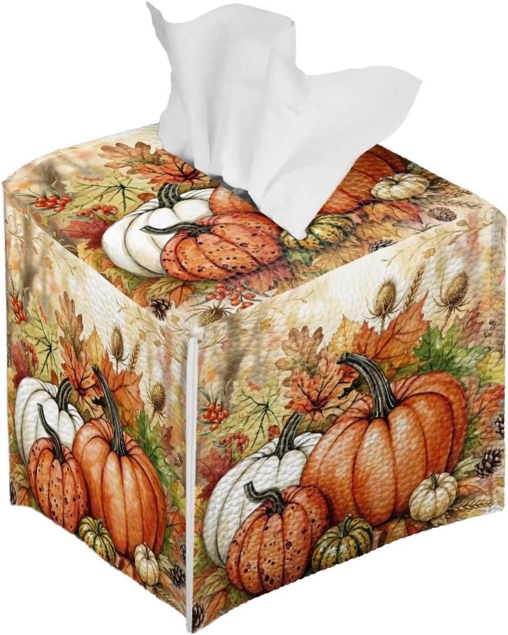 Fall Pumpkin Tissue Box Cover Square Leather Tissue Case Holder
