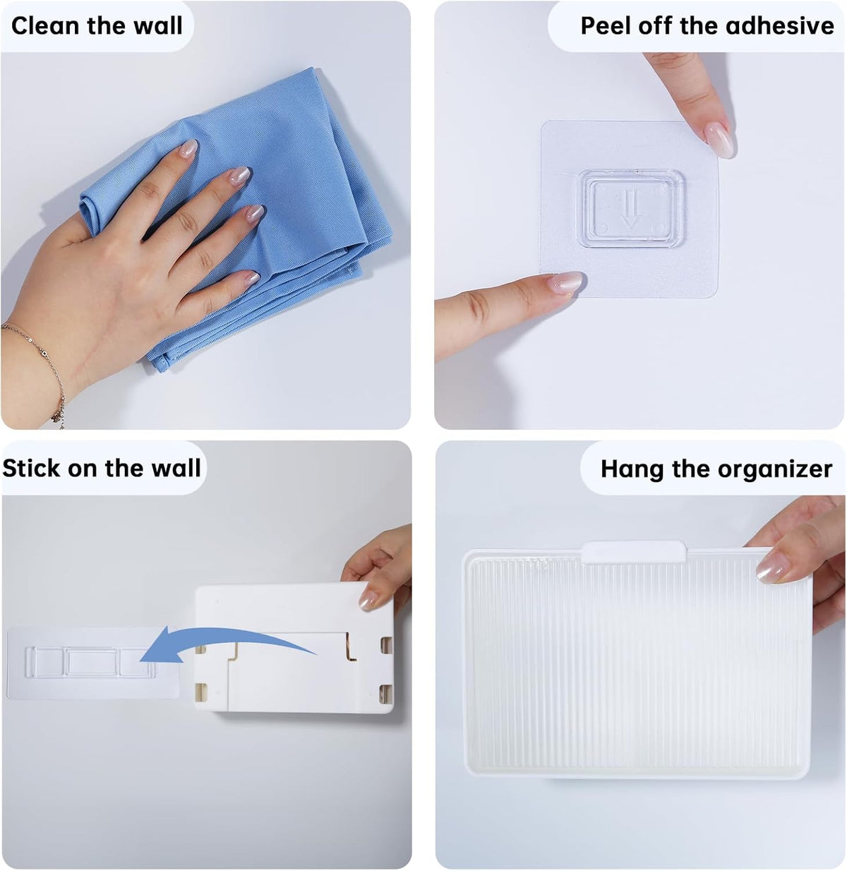 DASITON Wall Mounted Qtip Holder, Cotton Swab Storage Box with Lid, Bathroom Canister Organizer for Cotton Swabs, Balls, Pads, Floss Picks, Waterproof Bathroom Storage Container for Vanity (Clear L)