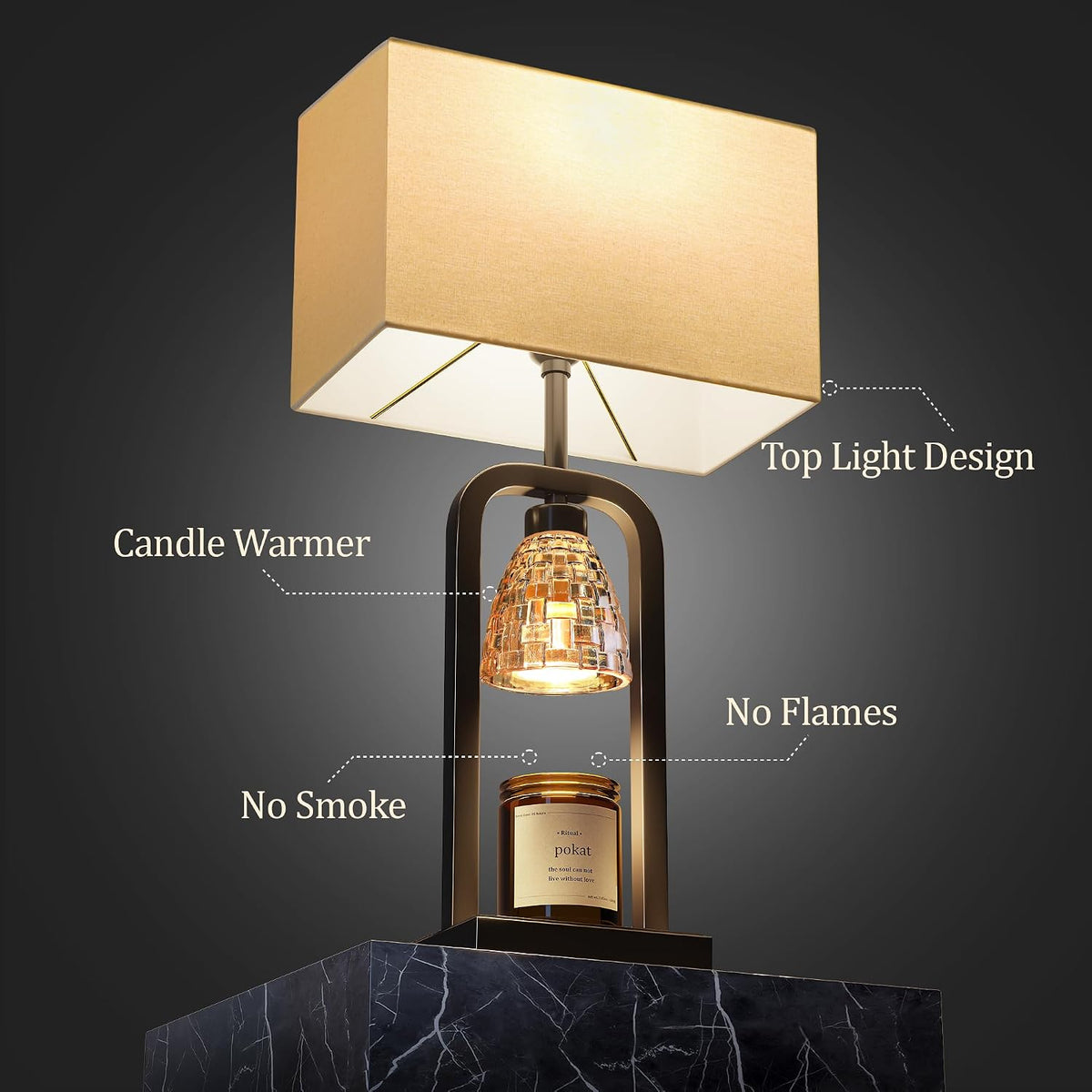 PoKat 21.5'' Matte Black Table Lamps Set of 2 with Candle Warmer & Gift Box