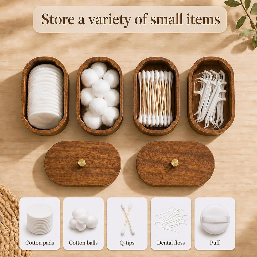 Walnut Wood Qtip Holder, Bathroom Canister for Cotton Swabs & Floss Picks