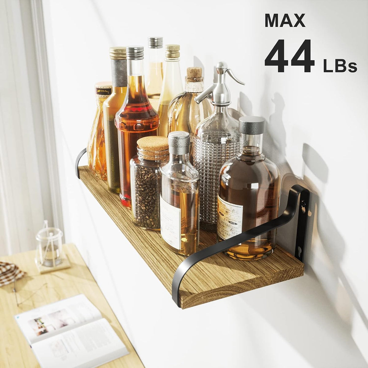 Love-KANKEI Large Floating Wall Shelves,Set of 3,Wood,Carbonized Black