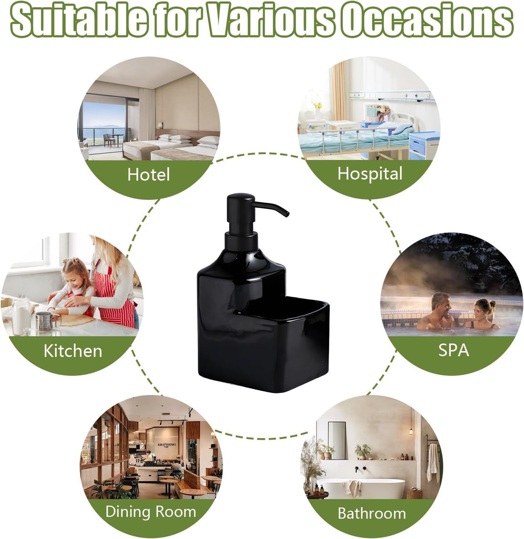 Gets Soap Dispenser Black Ceramic Pump Bottle with Storage Holder