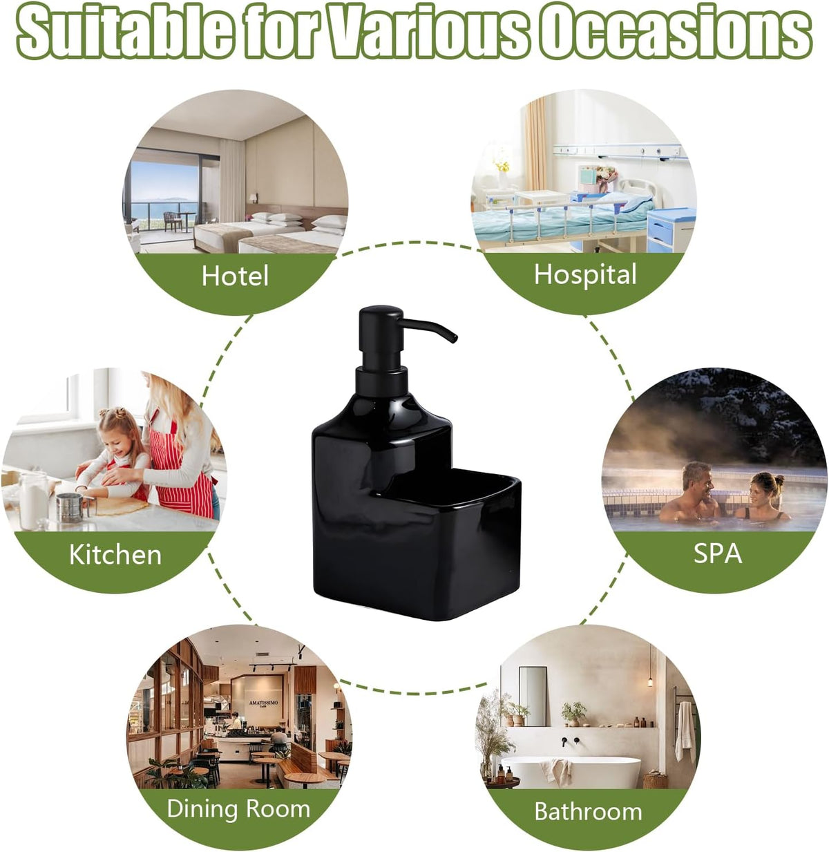 Gets Soap Dispenser Black Ceramic Pump Bottle with Storage Holder