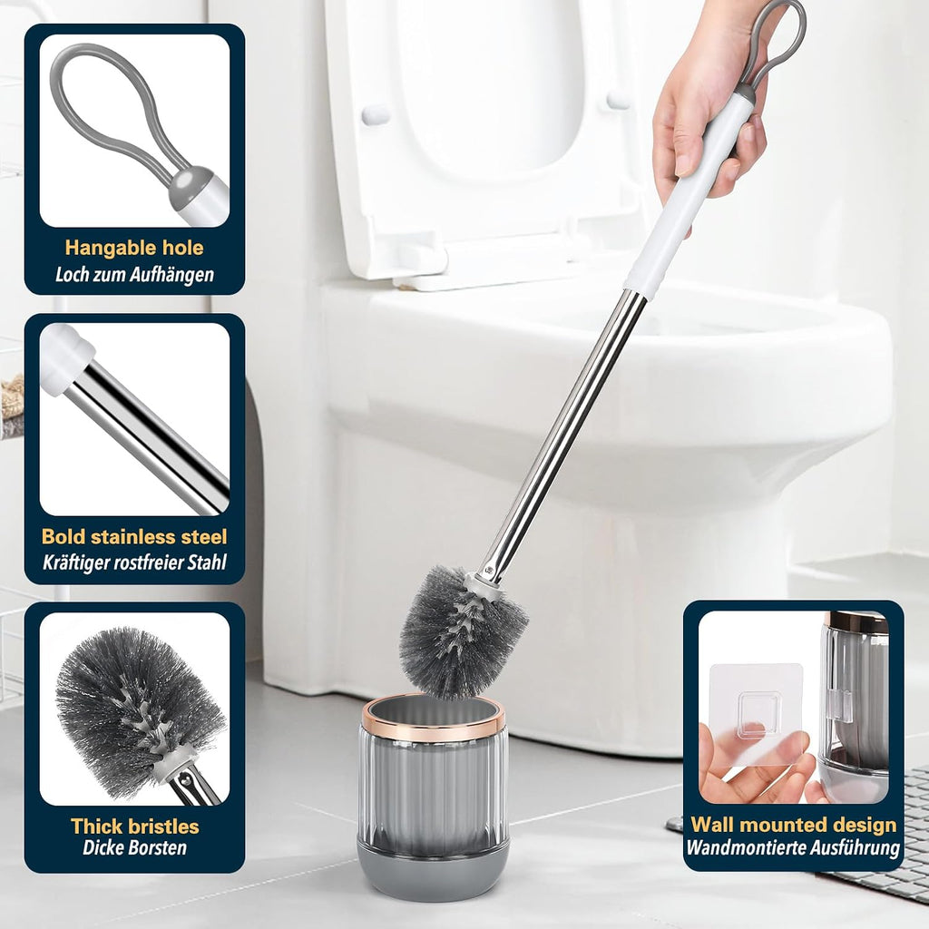 Toilet Brush and Holder Set 2 Pack for Bathroom 21.6" Long Handle