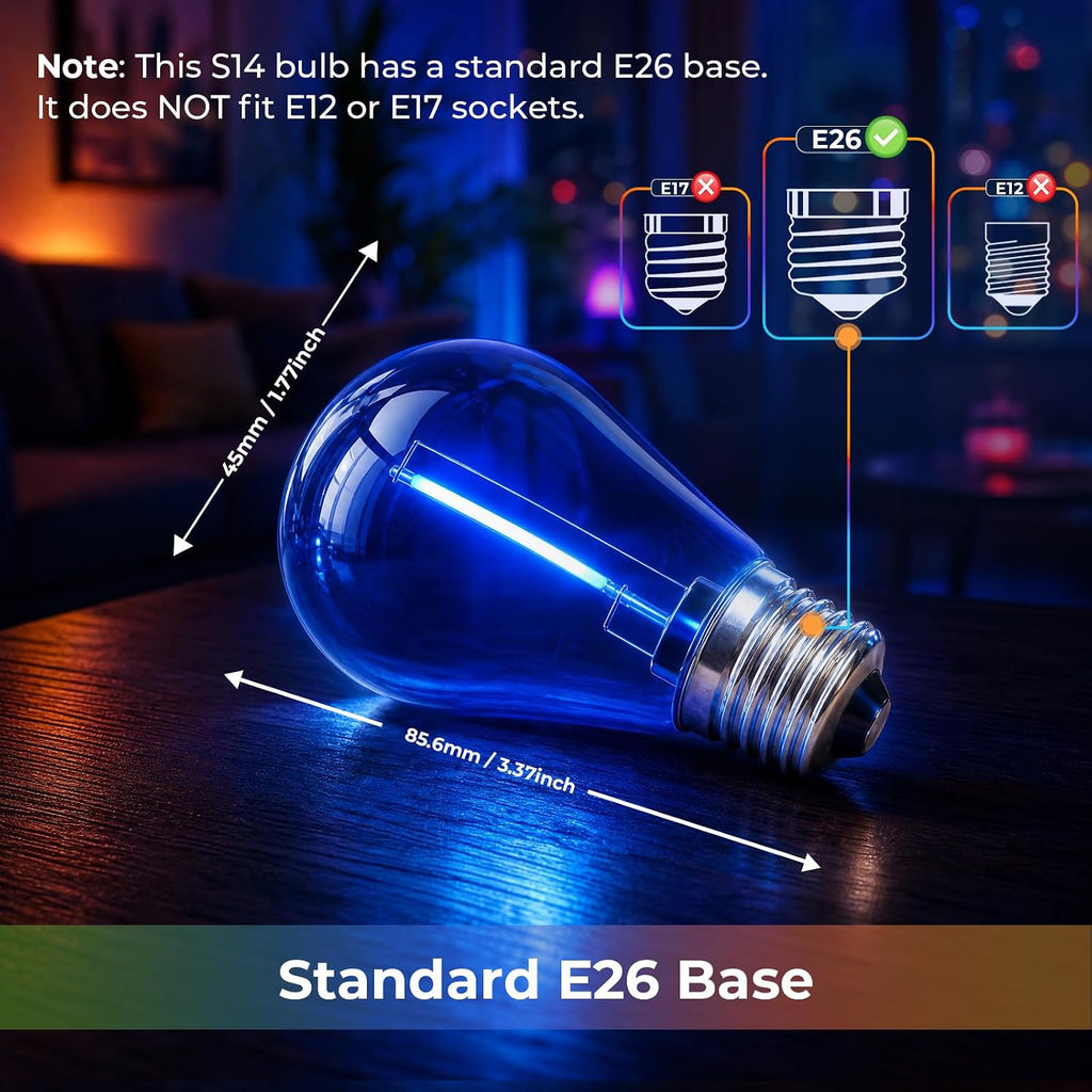 GvvooHome S14 Colored LED Outdoor String Bulbs for Christmas, 48-Pack