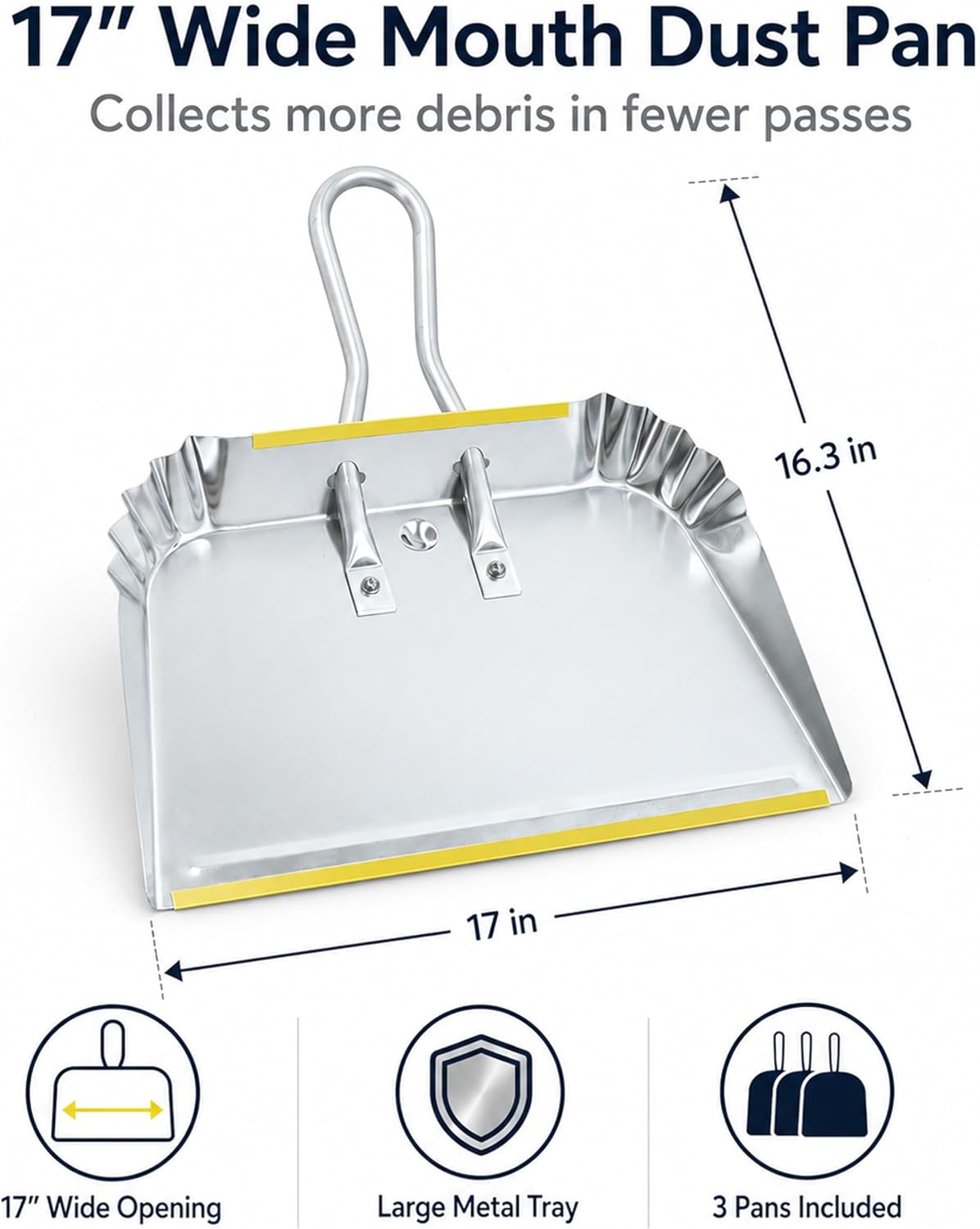 3-Pack 17" Heavy Duty Metal Dust Pans