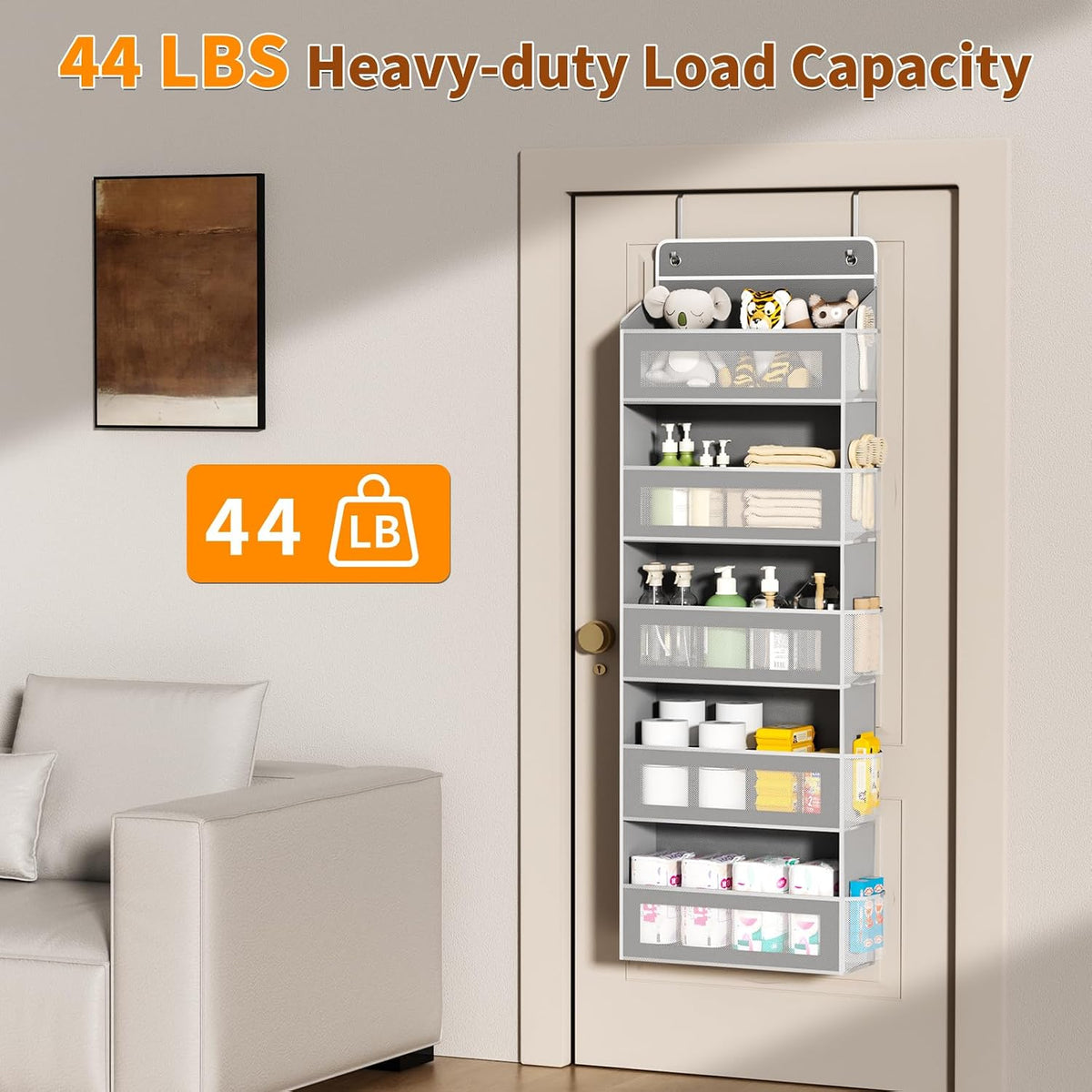 AQOOA 5 Shelf Over The Door Organizer 44 lbs Capacity fit Standard Doors