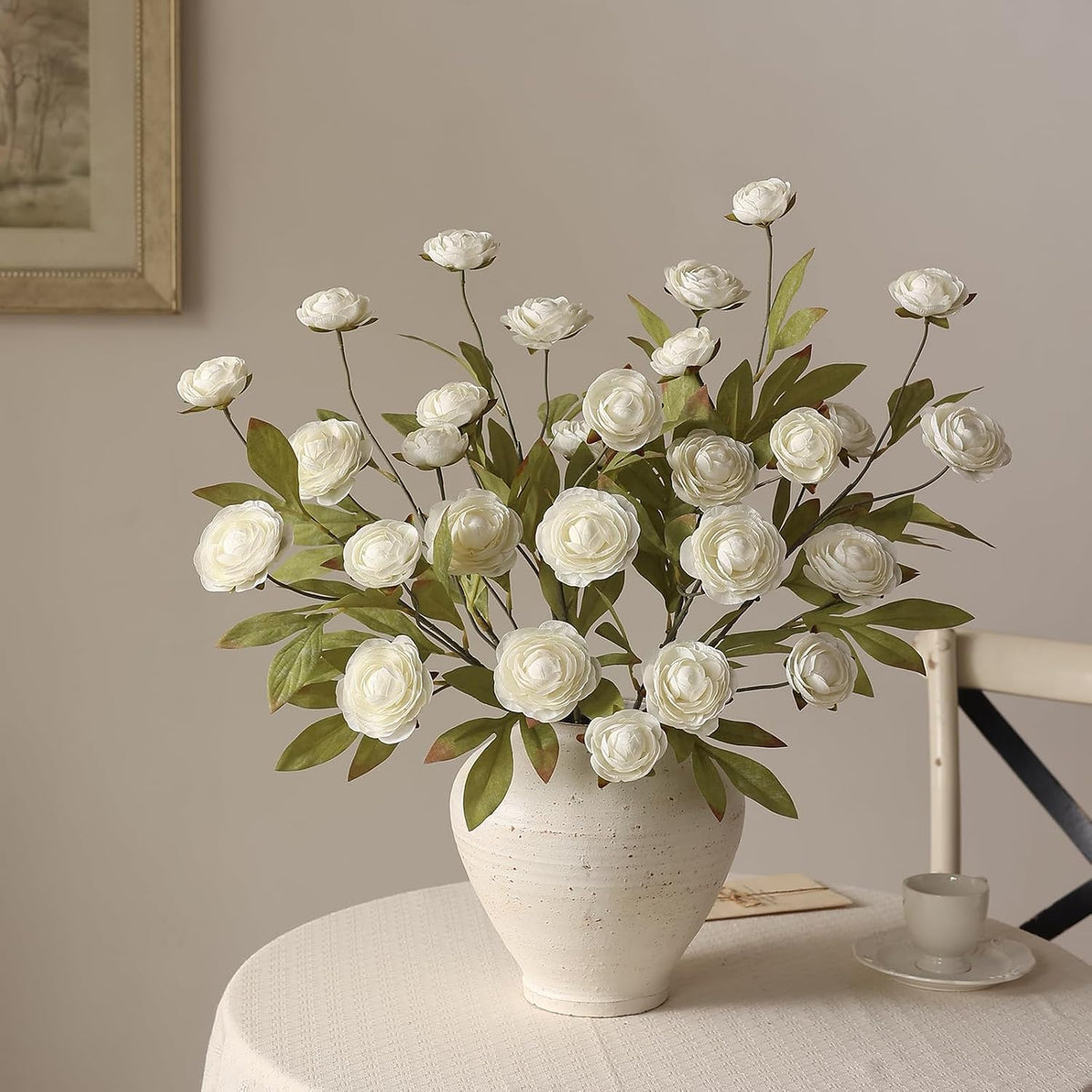 6 PCS 27" Artificial Ranunculus Flowers Stems for Vase Decor (Cream)