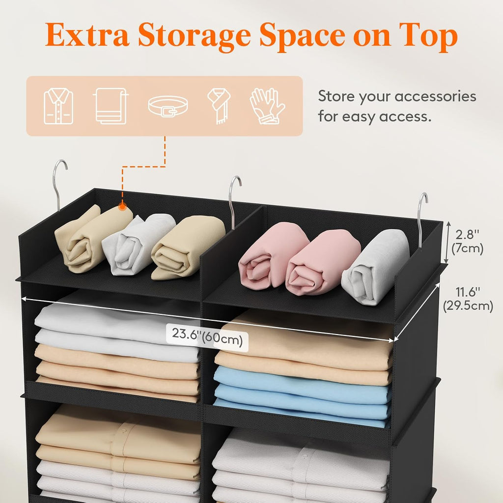 Lifewit 12 Sections Dual-Row Shelf Hanging Closet Storage Organizer, Black